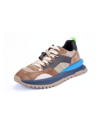 Brown running sneakers with blue sole for men