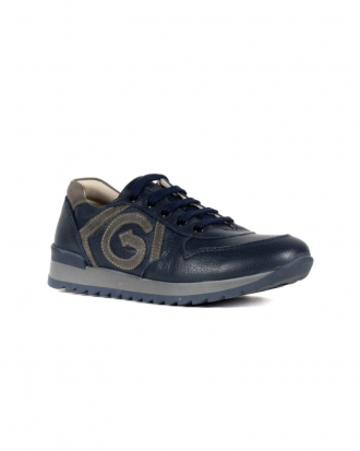 Navy blue leather city sneakers for little boy