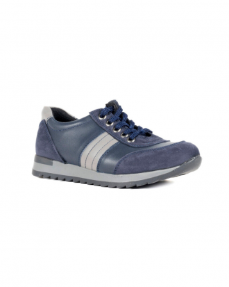 Navy blue leather city sneakers for children