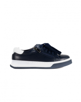 Low leather children's sneakers in Navy Blue