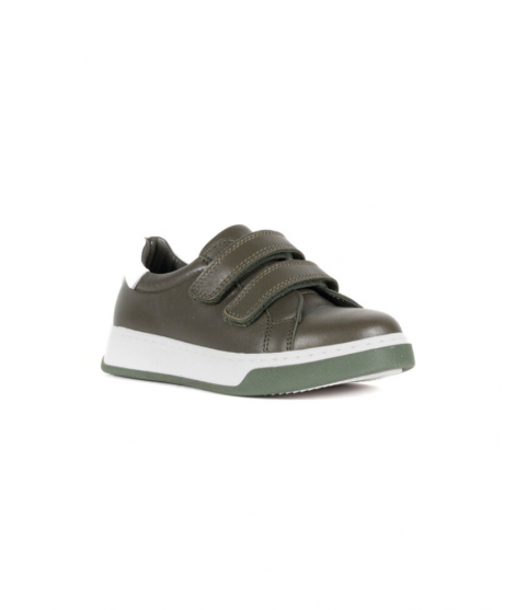 Baskets Basses Scratch en Cuir Vert Kaki Tendance Hiver enfant