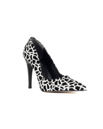 Pointed Toe Leopard Print Stiletto Heels - 13 cm Black and White