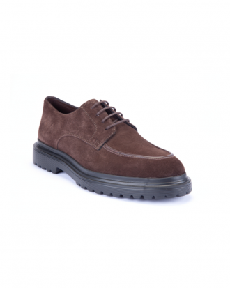 Brown leather derby shoes with a thick sole
