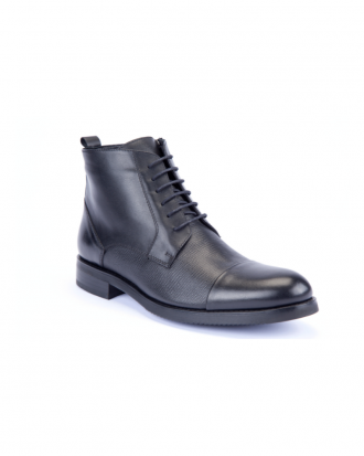 Black leather lace-up ankle boots for men